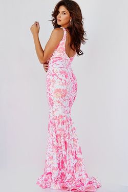 Style 8257 Jovani Hot Pink Size 2 Tall Height Floor Length Sequined Mermaid Dress on Queenly