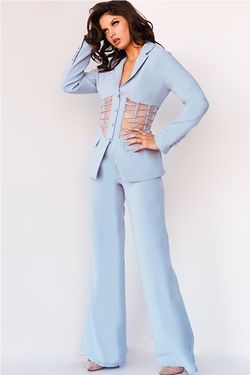 Style 7227 Jovani Blue Size 4 Two Piece Floor Length Jumpsuit Dress on Queenly