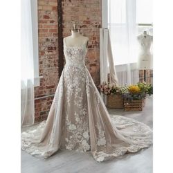 Style YYOS+6MT765-OVERSKIRT Maggie Sottero White Size 10 Floor Length Tall Height Lace Ivory A-line Dress on Queenly