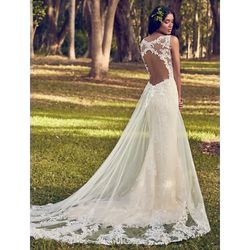 Style 8MN499 DETACHABLE TRAIN Maggie Sottero White Size 14 Tall Height Ivory Lace Train Plus Size A-line Dress on Queenly