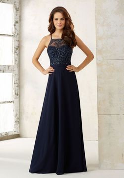 Style 21506 MoriLee Blue Size 12 Tall Height Military Floor Length A-line Dress on Queenly