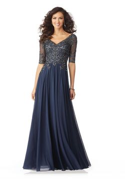 Style 71805 MoriLee Blue Size 8 Tall Height Pageant Sheer Floor Length A-line Dress on Queenly