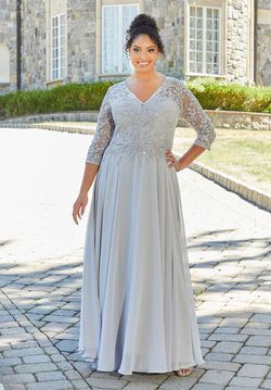 Style 72524 MoriLee Silver Size 12 Floor Length Jewelled A-line Dress on Queenly