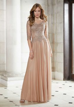 Style 72618 MoriLee Nude Size 16 Floor Length Shiny Plus Size A-line Dress on Queenly