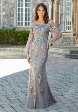 Style 72734 MoriLee Silver Size 14 Sleeves Tall Height Mermaid Dress on Queenly