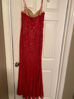 Style WBM2897 David's Bridal Red Size 8 Floor Length Tall Height Plunge A-line Dress on Queenly