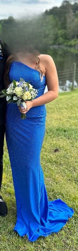 Sherri Hill Blue Size 8 Prom Floor Length Side slit Dress on Queenly