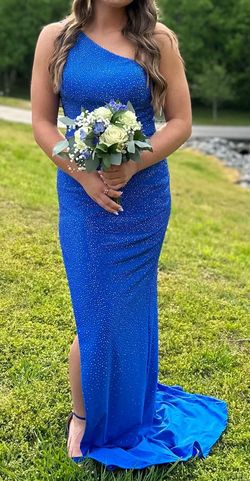 Sherri Hill Blue Size 8 Prom Floor Length Side slit Dress on Queenly