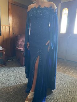 Johnathan Kayne Blue Size 6 Side slit Dress on Queenly