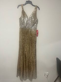 Crystal doll Gold Size 12 Free Shipping Floor Length Mermaid Dress on Queenly