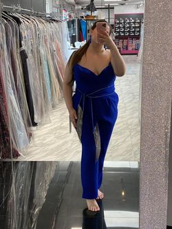 Tarik Ediz Blue Size 14 Floor Length Strapless Jumpsuit Dress on Queenly