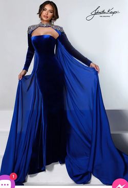 Style 2453 Johnathan Kayne Blue Size 10 Pageant Floor Length Strapless Jonathan Kayne Train Dress on Queenly