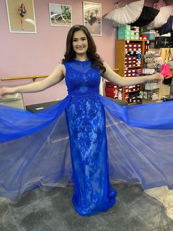 Style 58023 Jovani Blue Size 12 Tall Height Sleeves 50 Off Pageant A-line Dress on Queenly