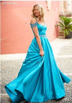 Sherri Hill Blue Size 8 Belt Pageant Sweetheart Floor Length Ball gown on Queenly