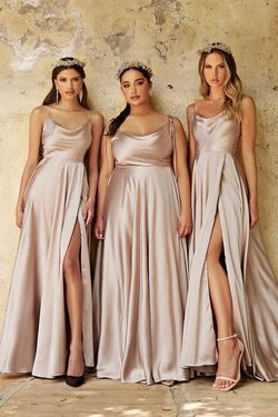 Style CDBD104 Cinderella Divine Nude Size 20 Spaghetti Strap Satin Plus Size Side slit Dress on Queenly