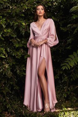 Style CD7475 Cinderella Divine Pink Size 18 Plus Size Long Sleeve Side slit Dress on Queenly