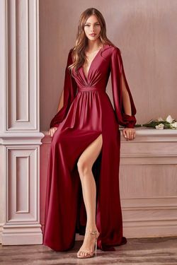 Style CD7475 Cinderella Divine Red Size 14 Burgundy Floor Length Black Tie Side slit Dress on Queenly