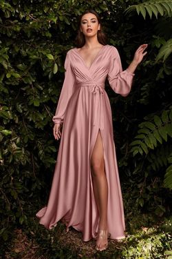 Style CD7475 Cinderella Divine Pink Size 18 Long Sleeve Plus Size Floor Length Side slit Dress on Queenly
