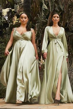 Style CD7475 Cinderella Divine Green Size 10 Black Tie Long Sleeve Side slit Dress on Queenly