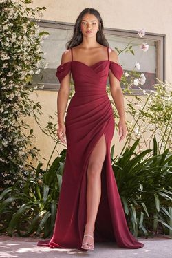 Style CDKV1057 Cinderella Divine Red Size 8 Floor Length Burgundy Side slit Dress on Queenly