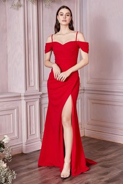 Style CDKV1057 Cinderella Divine Red Size 8 Black Tie Tall Height Side slit Dress on Queenly