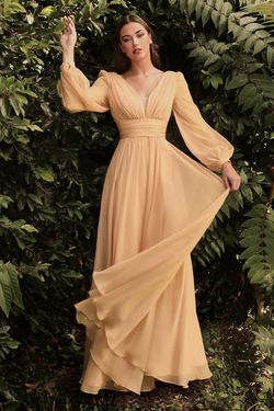 Style CD0192 Cinderella Divine Gold Size 24 Tulle Long Sleeve A-line Dress on Queenly