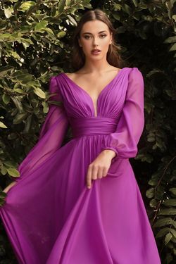 Style CD0192 Cinderella Divine Purple Size 28 Long Sleeve Tulle A-line Dress on Queenly
