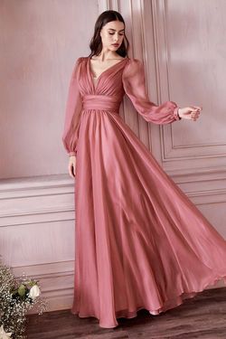 Style CD0192 Cinderella Divine Pink Size 20 Long Sleeve Tulle A-line Dress on Queenly