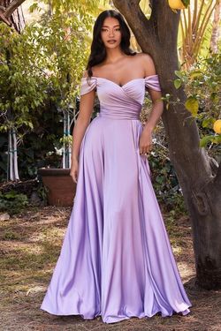 Style CD7493 Cinderella Divine Purple Size 6 Satin Floor Length Side slit Dress on Queenly