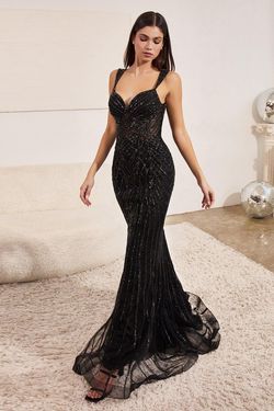 Style CD990 Cinderella Divine Black Tie Size 12 Sequined Tulle Floor Length Straight Dress on Queenly