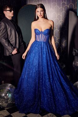 Style CD275 Cinderella Divine Royal Blue Size 10 Floor Length Tall Height Strapless Ball gown on Queenly