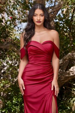 Style CDKV1050 Cinderella Divine Red Size 14 Plus Size Black Tie Burgundy Side slit Dress on Queenly
