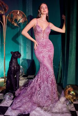 Style CDCC2189 Cinderella Divine Purple Size 8 Spaghetti Strap Floor Length Mermaid Dress on Queenly
