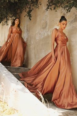 Style CDBD105 Cinderella Divine Orange Size 10 Floor Length Side slit Dress on Queenly