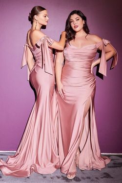 Style CD943 Cinderella Divine Pink Size 6 Satin Spandex Side slit Dress on Queenly