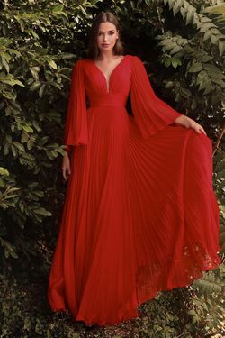 Style CD242 Cinderella Divine Red Size 10 Floor Length Long Sleeve Tall Height A-line Dress on Queenly