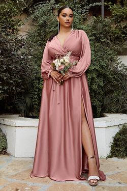 Style CD7475 Cinderella Divine Pink Size 18 Rose Gold Satin Side slit Dress on Queenly