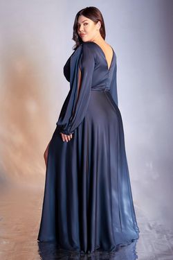 Style CD7475 Cinderella Divine Blue Size 22 Satin Tall Height Side slit Dress on Queenly