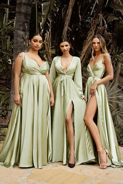 Style CD7475 Cinderella Divine Green Size 22 Long Sleeve Black Tie Floor Length Side slit Dress on Queenly