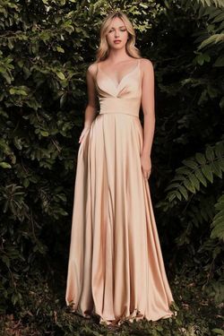 Style CD7472 Cinderella Divine Nude Size 16 Tall Height Spaghetti Strap Floor Length Side slit Dress on Queenly
