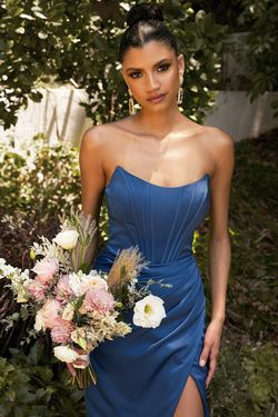 Style CD7484 Cinderella Divine Blue Size 20 Black Tie Plus Size Tall Height Side slit Dress on Queenly