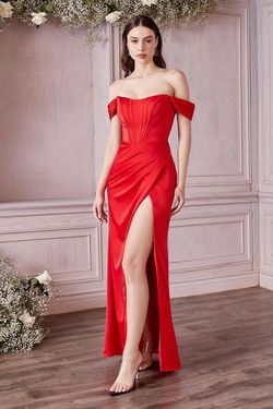 Style CD7484 Cinderella Divine Red Size 22 Black Tie Plus Size Tall Height Side slit Dress on Queenly