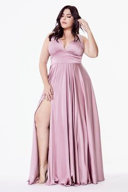 Style CD7469 Cinderella Divine Pink Size 10 Prom V Neck Satin Floor Length Side slit Dress on Queenly