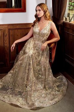 Style CDCB068 Cinderella Divine Gold Size 10 Floor Length Prom A-line Dress on Queenly