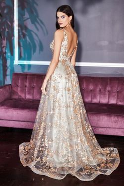 Style CDCB068 Cinderella Divine Gold Size 10 Prom Sleeves Lace A-line Dress on Queenly