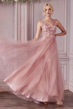 Style CD0181 Cinderella Divine Pink Size 10 Cd0181 V Neck Lace Floor Length Military A-line Dress on Queenly