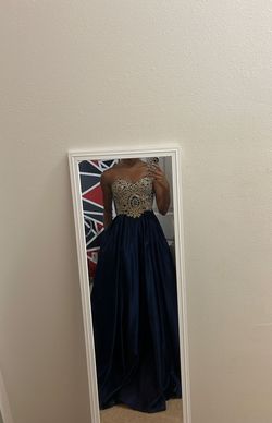 Betsy and Adam Blue Size 2 Tall Height Jewelled Pockets Ball gown on Queenly
