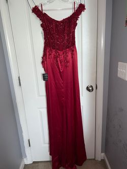 Cinderella Divine Red Size 8 Bustier Sequined Side slit Dress on Queenly