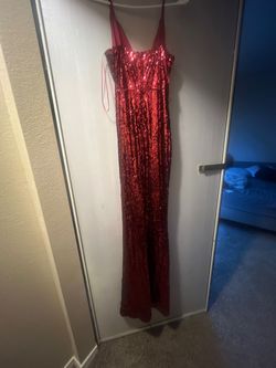 Fashion Nova Red Size 8 Fully Beaded Sequined Sorority Formal Side slit Dress on Queenly