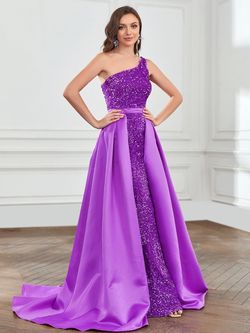 Style FSWD9013 Faeriesty Purple Size 0 One Shoulder Polyester Floor Length Mermaid Dress on Queenly